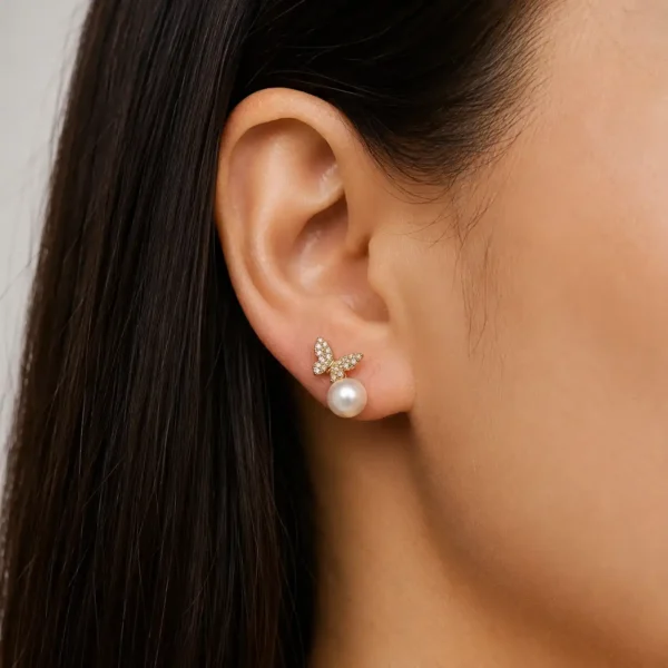 Butterfly Pearl Stud Earrings