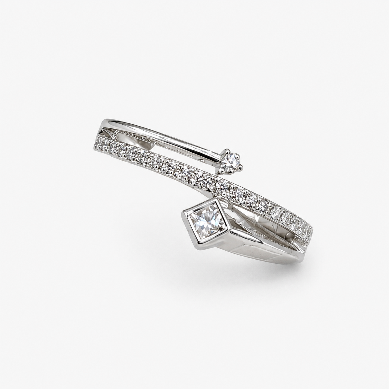 Silver Crossover Spark Ring