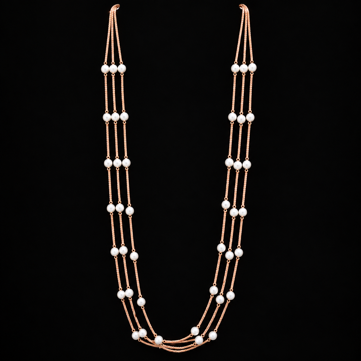 Rose Gold Pearl Cascade Necklace Pearl Trivelle Mala - Image 1